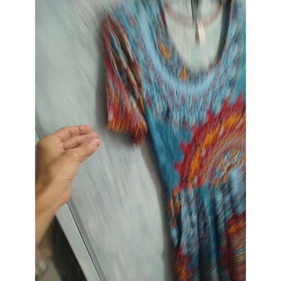 DouBCQ Pocketed Knee Length Dress Small Multicolor Boho Artsy Medallion - Picture 5 of 10